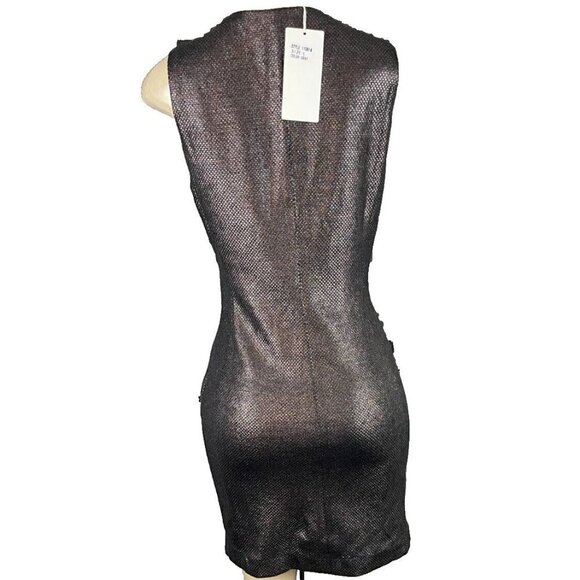 Lucy & Co. Jrs L Coffee Metallic Lined V-Neck Sleeveless Body-Con Mini Dress - Picture 4 of 6